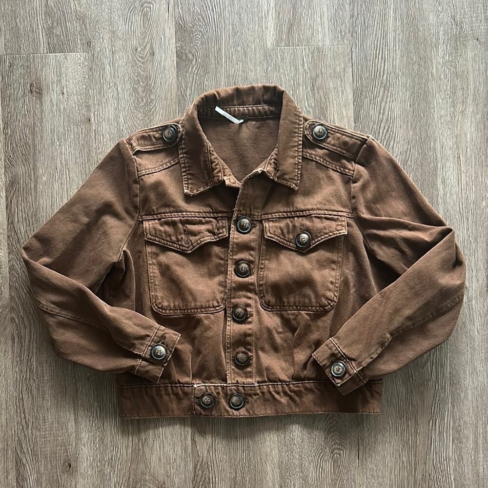 Free People Slouchy Eisenhower Jacket Brown XS Boho‎ Military Cropped Cotton